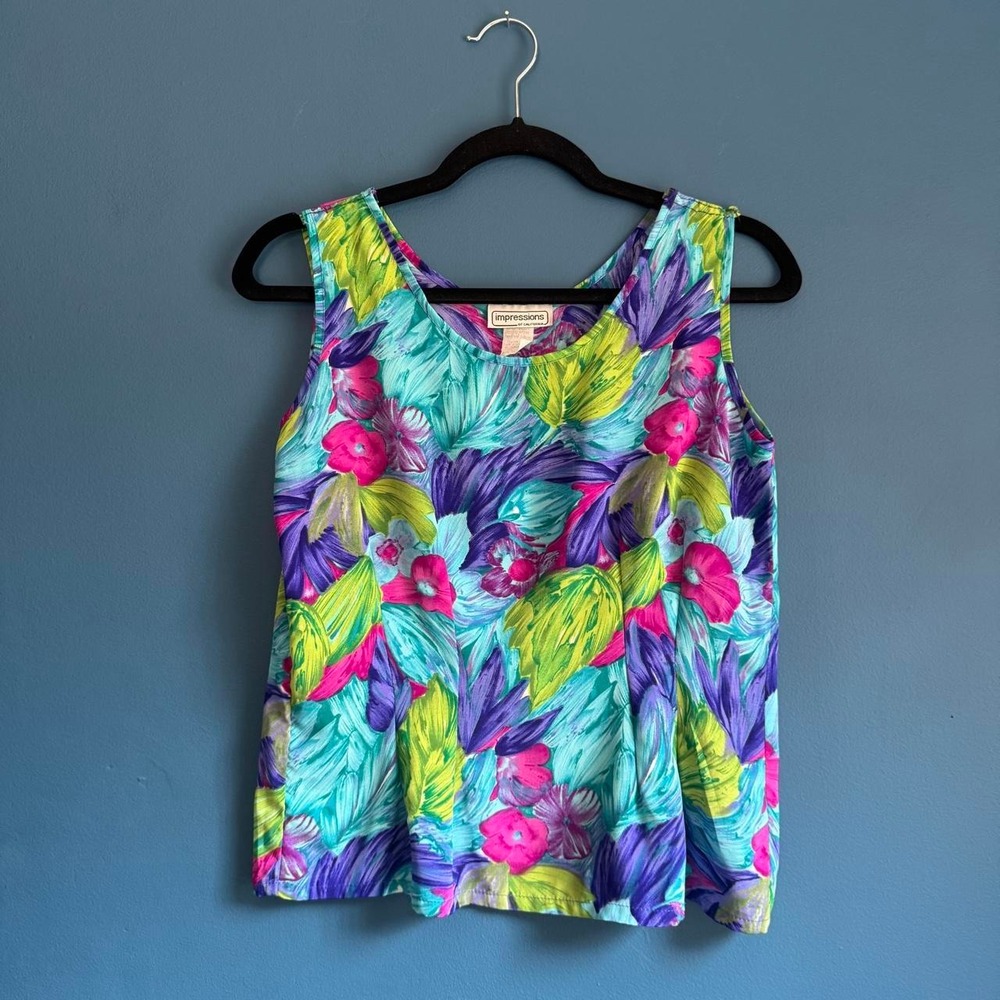 Vintage Tropical Tank Top Women's Size Small Petite Impressions Vibrant Retro